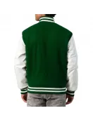 Kelly Green Wool Body & White Leather Sleeves Letterman Jacket With Zipper Kelly Green Wool Body & White Leather Sleeves Letterman Jacket With Zipper