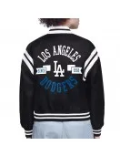 LA Dodgers Printed Logo Black Varsity Satin Jacket