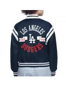 LA Dodgers Printed Logo Black Varsity Satin Jacket
