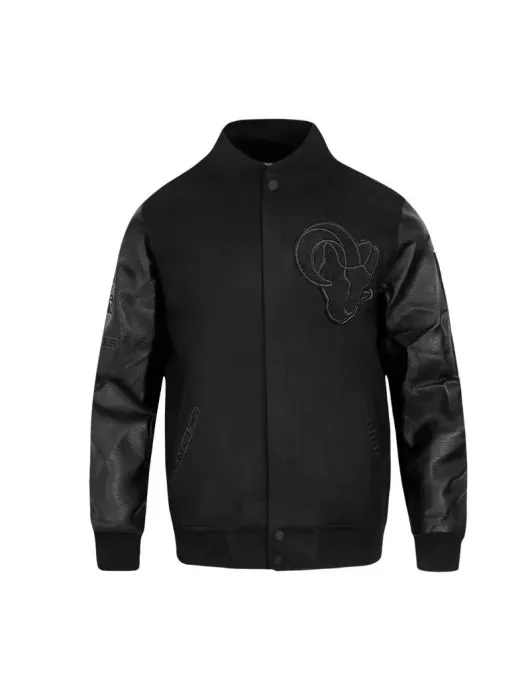 LA Rams Black Triple Varsity Wool and Leather Jacket LA Rams Black Triple Varsity Wool and Leather Jacket