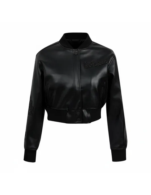 Los Angeles Dodgers Washed Crystalline Women's Cropped Leather Jacket