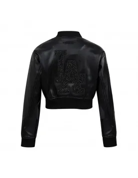 Los Angeles Dodgers Washed Crystalline Women's Cropped Leather Jacket