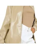 Louisse Women’s Beige Leather Varsity Jacket