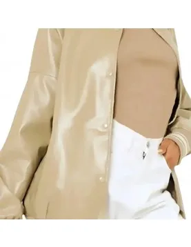 Louisse Women’s Beige Leather Varsity Jacket