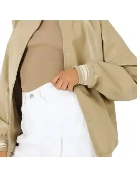 Louisse Women’s Beige Leather Varsity Jacket