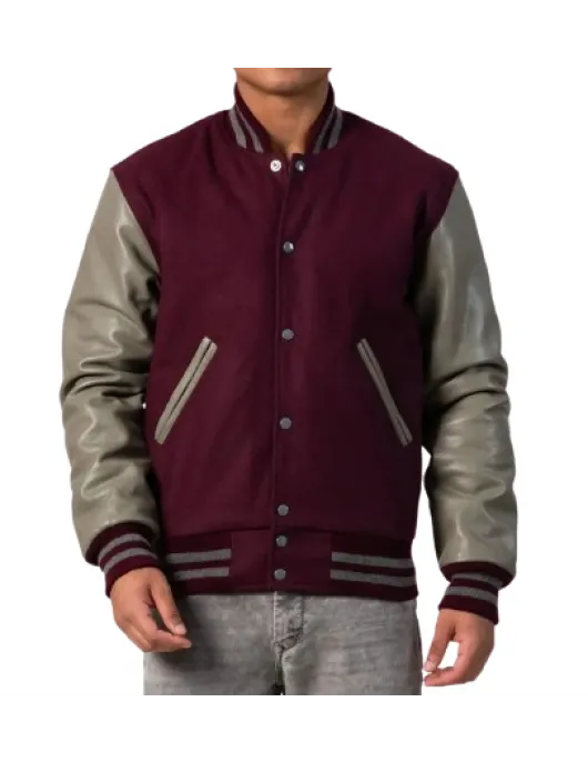 Maroon Body & Grey Leather Sleeves Letterman Jacket Maroon Body & Grey Leather Sleeves Letterman Jacket