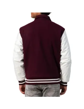 Maroon Body &amp; White Sleeves Letterman Jacket With Byron Collar &amp; Zipper