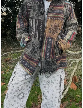 Men's Boho Patchwork Fleece-Lined Winter Jacket