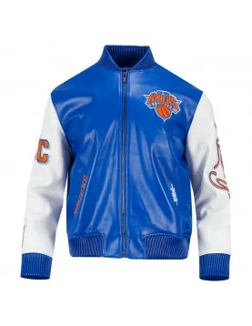 Men's New York Knicks "City Signature" Royal Blue &amp; White Leather Varsity Jacket