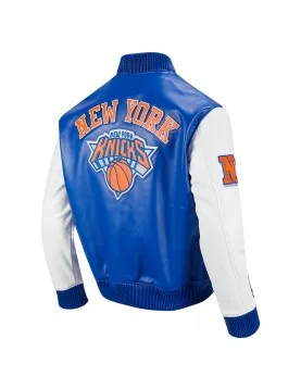 Men's New York Knicks "City Signature" Royal Blue &amp; White Leather Varsity Jacket