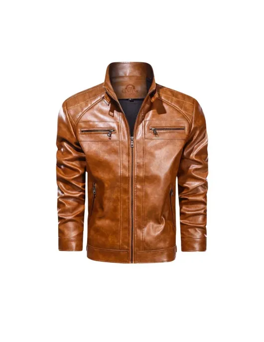 Men Brown Diamond Real Leather Jacket