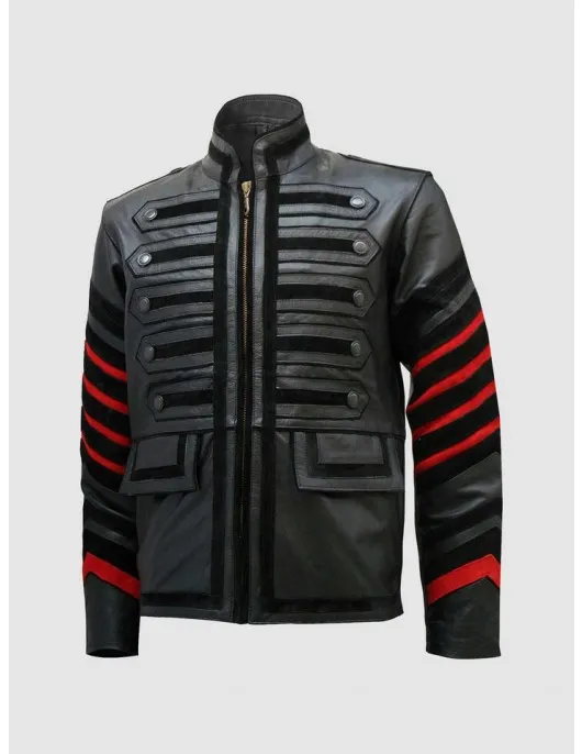 Men’s Fitted Black Military Leather Jacket