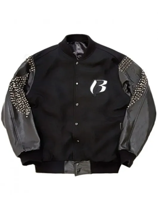 Men’s Ruff Ryders Studded Black Varsity Letterman Jacket Men’s Ruff Ryders Studded Black Varsity Letterman Jacket