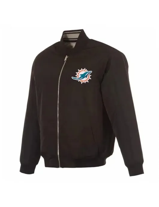 Miami Dolphins Black/Gray Full-Zip Reversible Flight Jacket