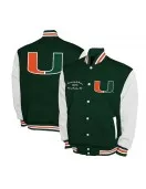 Miami Hurricanes Fleece Green and White Varsity Jacket