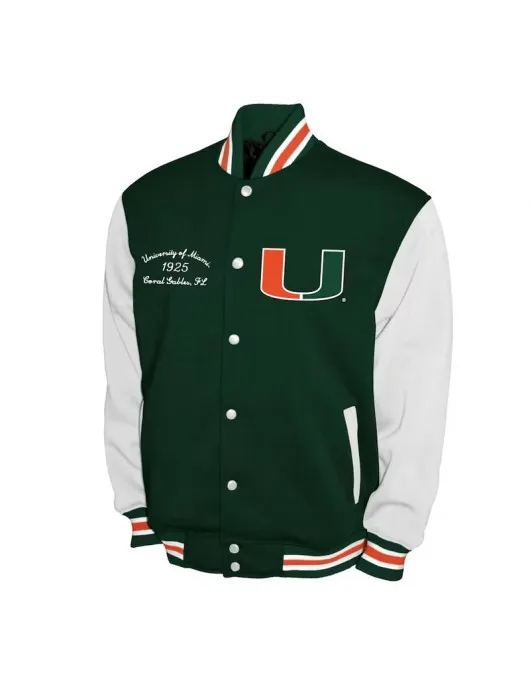 Miami Hurricanes Fleece Green and White Varsity Jacket