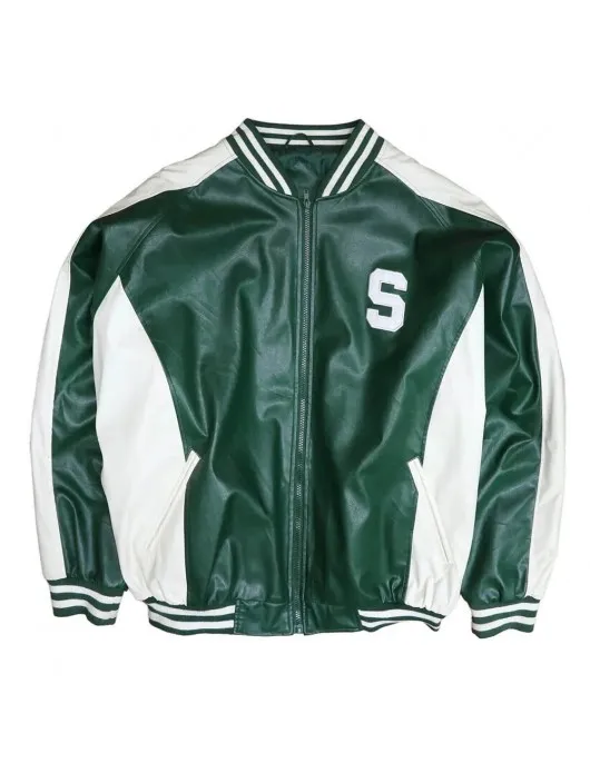Michigan State Varsity Green and White Leather Jacket