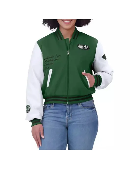 Milwaukee Bucks Green White Varsity Full-Zip Jacket
