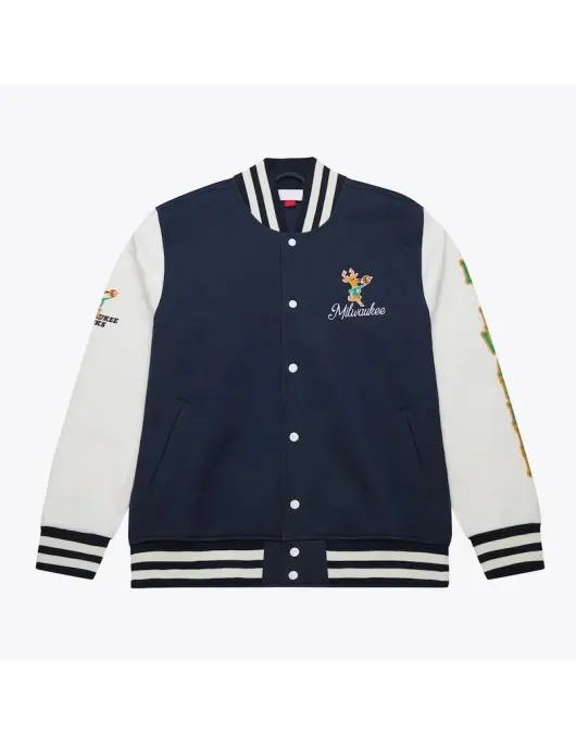 Milwaukee Bucks Navy and White Fleece Varsity Jacket