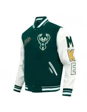 Milwaukee Bucks Script Tail Classic Rib Varsity Jacket