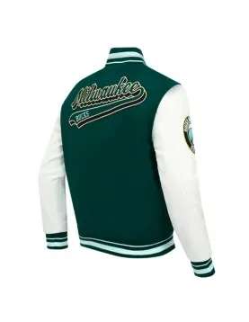 Milwaukee Bucks Script Tail Classic Rib Varsity Jacket