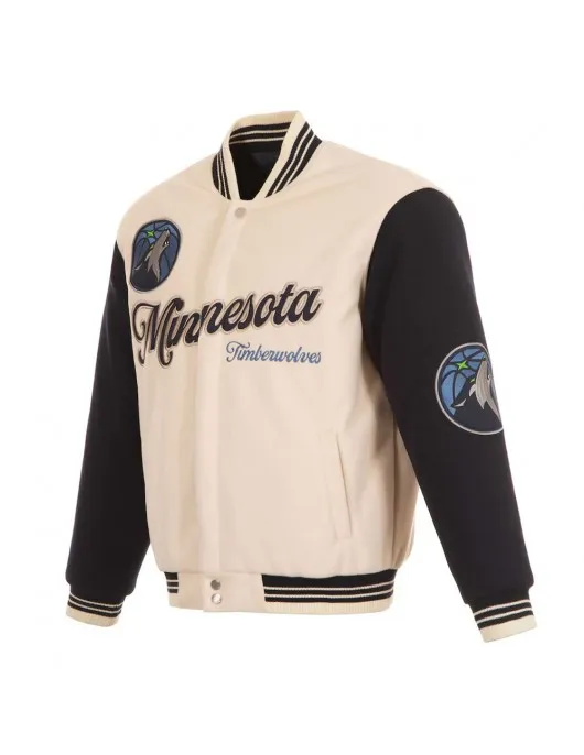 Minnesota Timberwolves Cream and Black Varsity Jacket