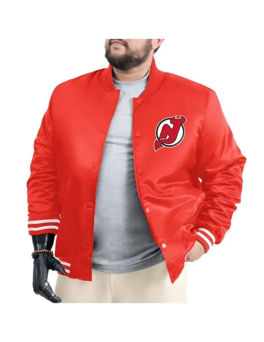 New Jersey Devils Adaptive Bold Logo Varsity Satin Jacket