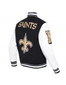 New Orleans Saints Mashup Rib Varsity Wool and Leather Jacket