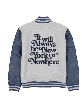 New York Or Nowhere Gray and Navy Varsity Jacket