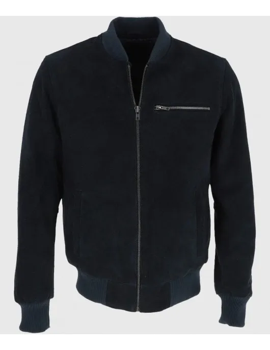 Noah Mens Navy Blue Bomber Suede Leather Jacket Noah Mens Navy Blue Bomber Suede Leather Jacket