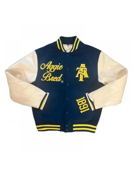 North Carolina A&T Chenille Navy and Off White Varsity Jacket North Carolina A&T Chenille Navy and Off White Varsity Jacket