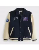 NY Giants Navy and Eggshell Varsity Bomber Jacket NY Giants Navy and Eggshell Varsity Bomber Jacket