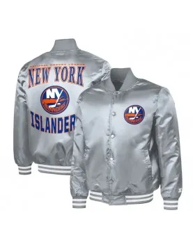 NY Islanders Adaptive Bold Logo Varsity Satin Jacket