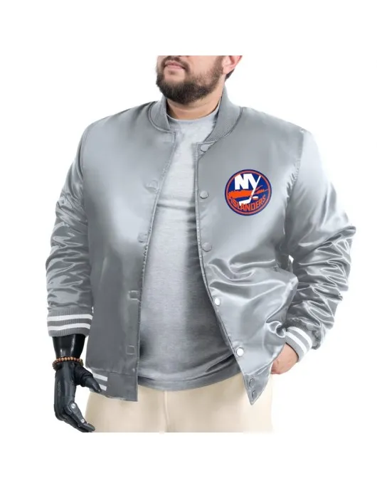 NY Islanders Adaptive Bold Logo Varsity Satin Jacket