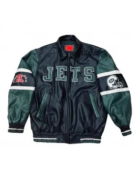 NY Jets Black and Green Varsity Leather Jacket