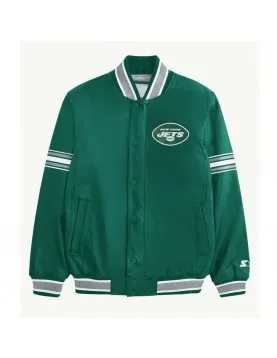  NY Jets Green and Gray Varsity Satin Jacket