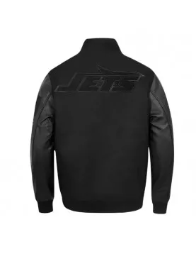 NY Jets Triple Black Varsity Wool and Leather Jacket 