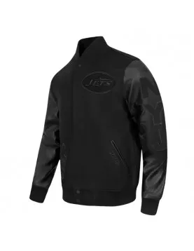 NY Jets Triple Black Varsity Wool and Leather Jacket 