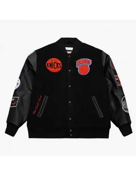 NY Knicks Black Out Team Logo Varsity Jacket NY Knicks Black Out Team Logo Varsity Jacket