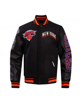 NY Knicks Chest Layered Classic Rib Varsity Jacket