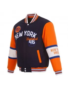 NY Knicks Navy and Orange Varsity Wool Jacket