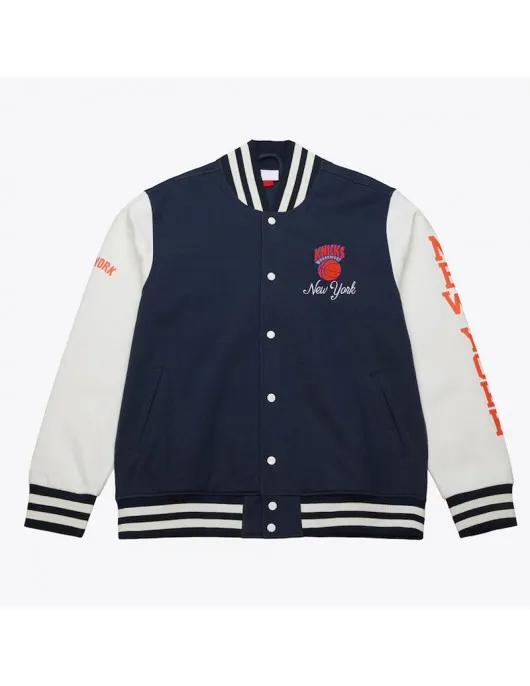 NY Knicks Navy and White Fleece Varsity Jacket