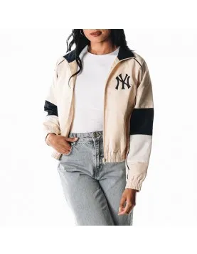 NY Yankees Cream Full-Zip Track Jacket