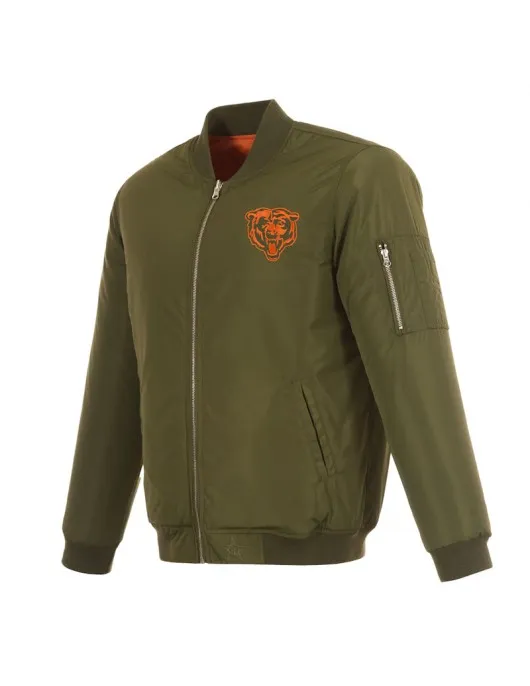Olive/Orange Chicago Bears Full-Zip Reversible Bomber Jacket