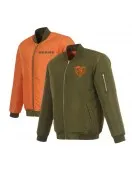 Olive/Orange Chicago Bears Full-Zip Reversible Bomber Jacket