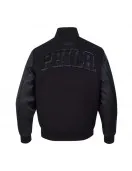 Philadelphia 76ers Triple Black Varsity Jacket Wool and Leather