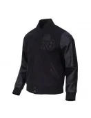 Philadelphia 76ers Triple Black Varsity Jacket Wool and Leather
