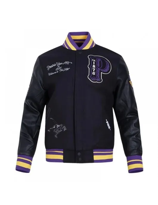 Prairie View A&M Black Varsity Wool/Leather Jacket