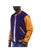 Purple Wool Body & Bright Gold Leather Sleeves Letterman Jacket