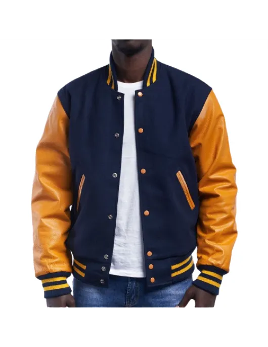 Royal Wool Body & Bright Gold Leather Sleeves Letterman Jacket Royal Wool Body & Bright Gold Leather Sleeves Letterman Jacket
